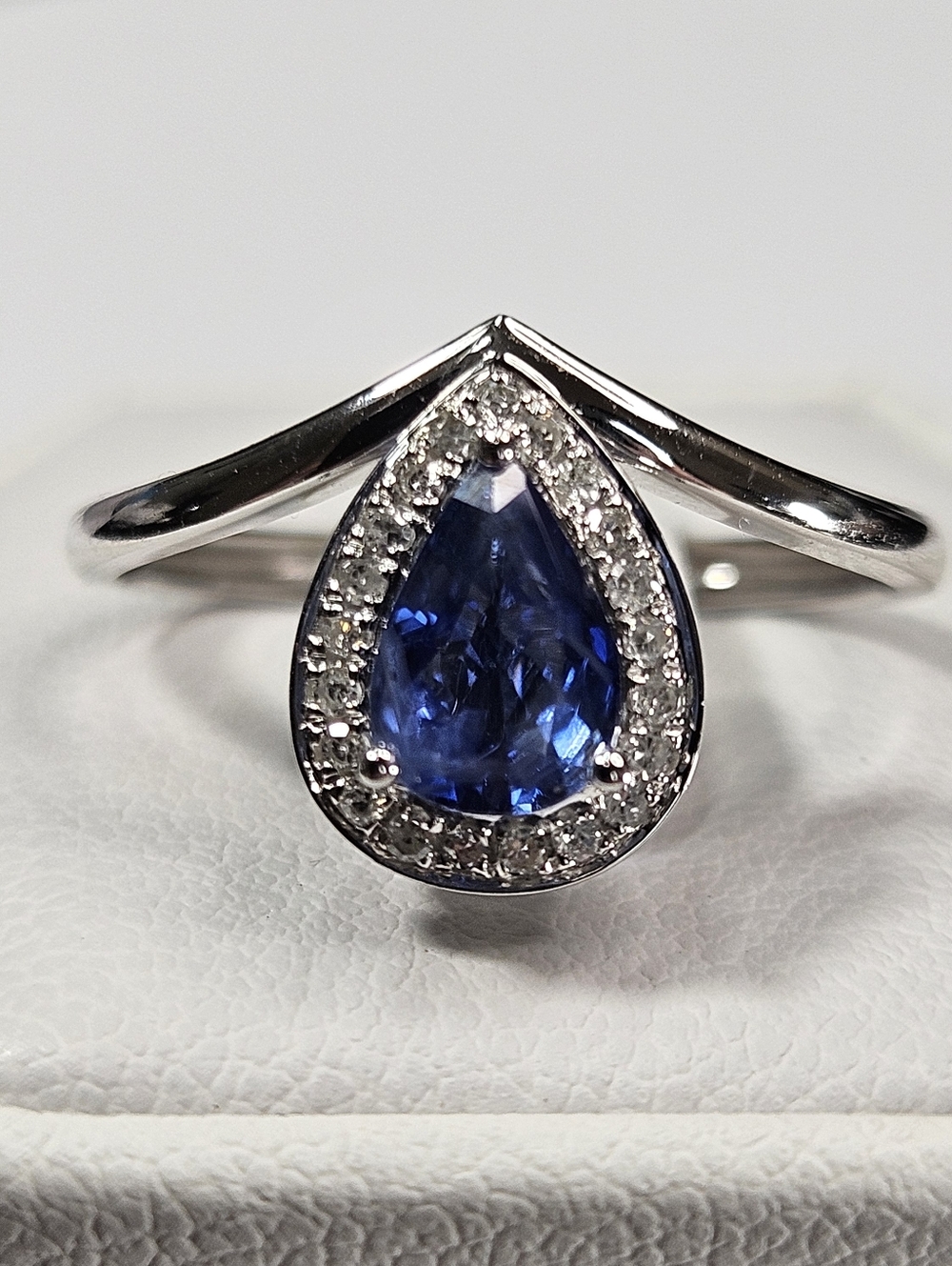 14k Certified White Gold Sapphire and Diamond Cocktail/Engagement Ring.